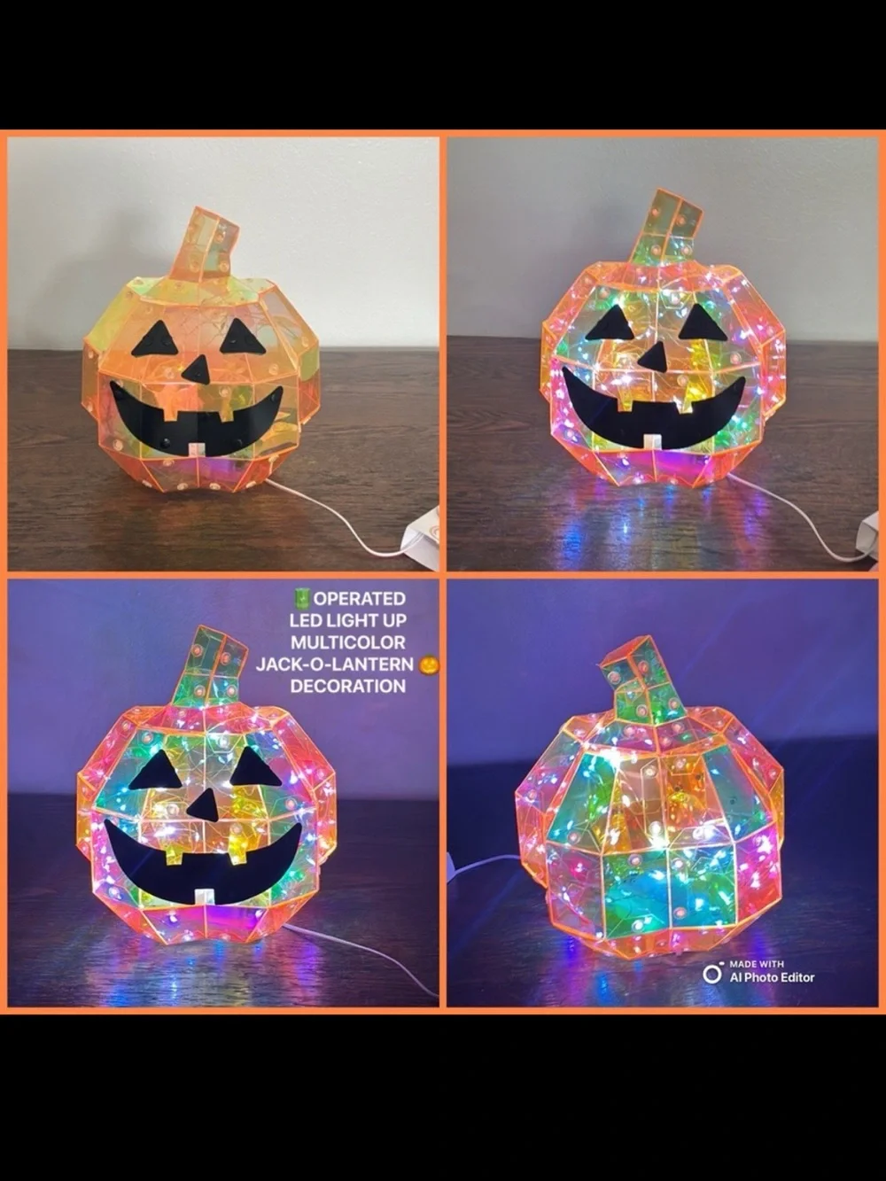 NWT- 🔋OPERATED- LED Light Up- Multicolor Holographic Halloween Jack-o-lantern 🎃
